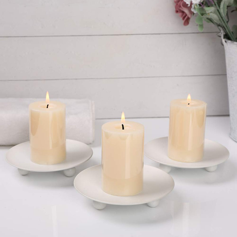Porte-bougie décoratif en fer, ensemble de 3, support de bougie pour bougies à DEL et à cire, Blanc