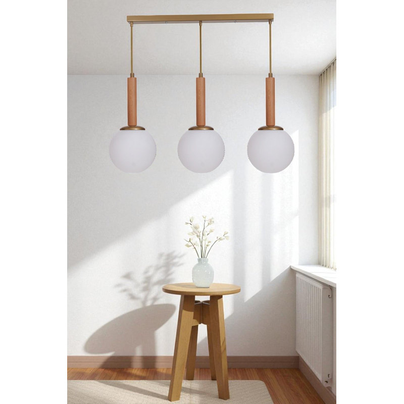 Lustre, Blanc / chêne / or, 3 niveaux, Trois lumières