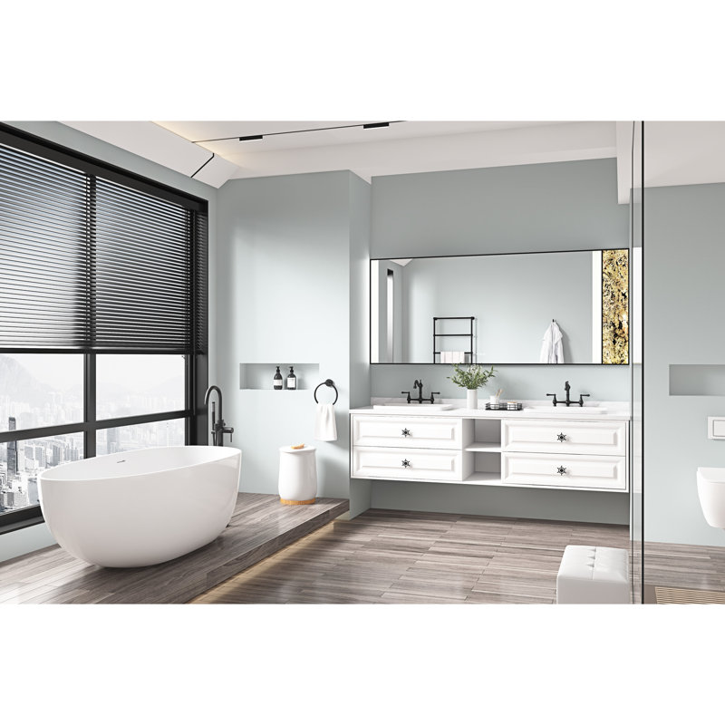 Miroir de salle de bain 72 po x 36 po à DEL pour salle de bain, brouillard mural, grande mémoire réglable, cadre en aluminium noir mat avec dossier, monté,