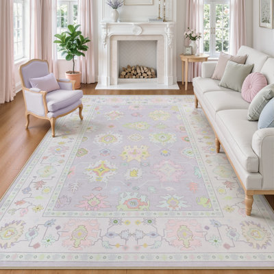 Tapis Oushak Boho, lavables et antidérapants, motif floral oriental, doux et fin, idéal pour l'intérieur.