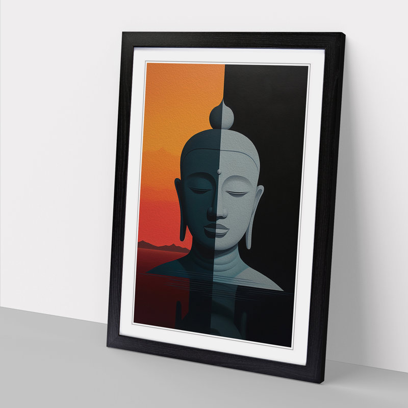 Buddha Minimalism Art - Framed Print, 34cm H x 25cm W x 2cm D, Black
