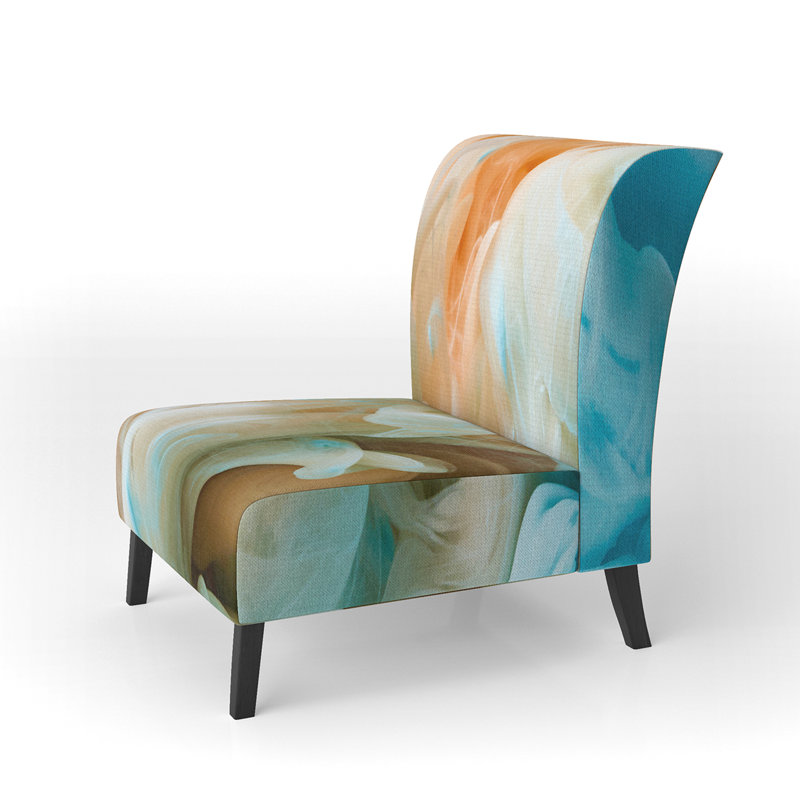 Brechta Vibrant Curve Design II - Velvet Upholstered Modern Slipper Chair, Green/Orange
