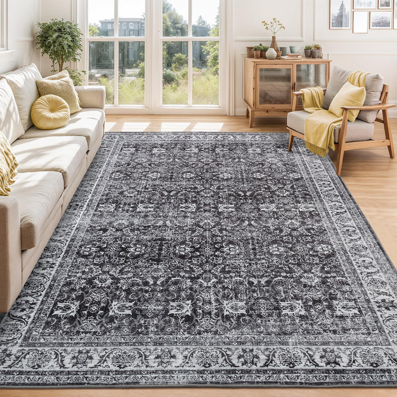 Tapis lavable à la machine Tapis de style oriental Tapis design rétro Tapis durable, Rectangle 9 pi x 12 pi