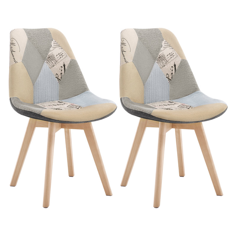Avoca Linen Upholstered Side Chair in Multicoloured, Patchwork