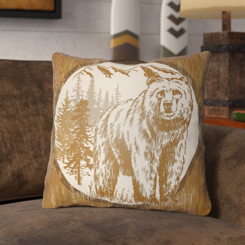 Lodge Cabin Bear Reversible Throw Pillow, 26" H x 26" W, Light Gray/Beige