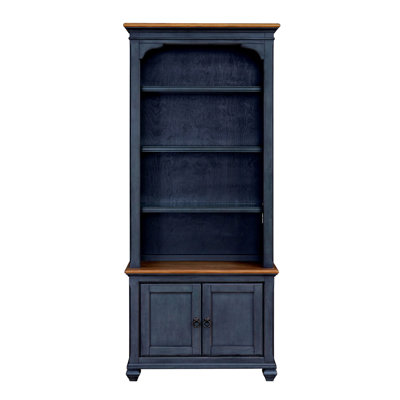 Wolfdale 84" Fully Assembled Farmhouse Bookcase with Storage Doors, Lighted Shelves & Cable Management, Coastal Tall Display Cabinet