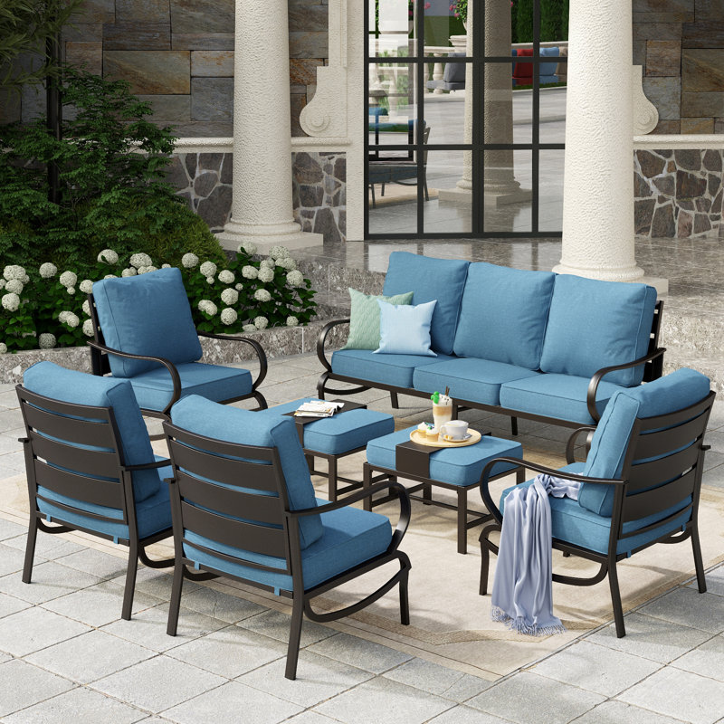 Elyne Outdoor Patio Conversation Furniture Set, Light Blue