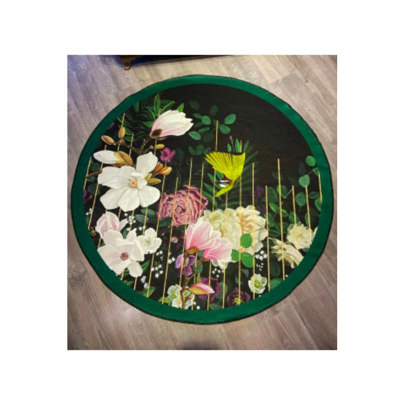 Tapis décoratif antidérapant à motif floral vert, Rond 4 pi