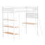 Lit mezzanine à 3 tablettes avec 3 barrières de sécurité en métal pour poste de travail, poste de travail intégré et 3 tablettes ouvertes blanc mat