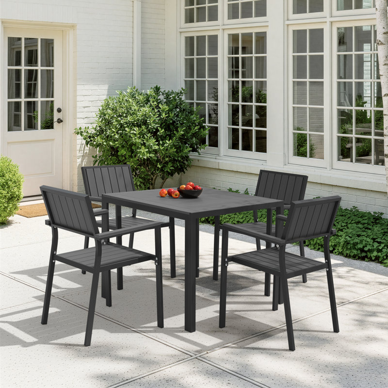 Chamblee Nika Outdoor PS Aluminum Alloy Square Table 5-Piece Dining Set, Suitable For Patio Gatherings, Gray