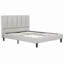 Structure de lit plateforme tapissier pleine grandeur avec tête de lit capitonnée, design minimaliste moderne, tissu en lin gris-1155557699