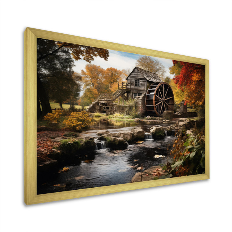 Moulins, moulin automnal encadré sur toile, H 12 po x l 20 po x P 1 po, Cadre doré à une seule photo