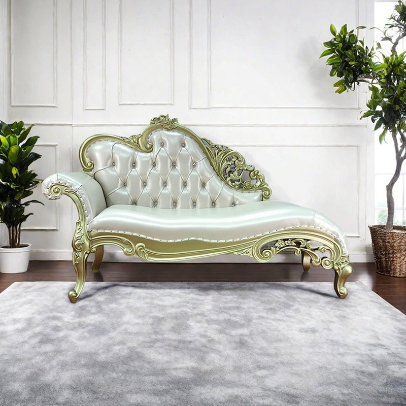 Méridiennes intérieures modernes en bois massif ergonomique, Champagne, Face à la gauche, Similicuir beige et gris