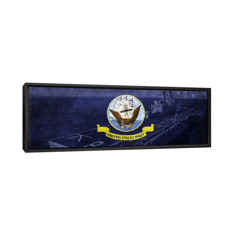 «Flags» Wasp-Class Amphibious Assault Ship par iCanvas - Reproduction giclée sur toile panoramique, Toile avec cadre noir