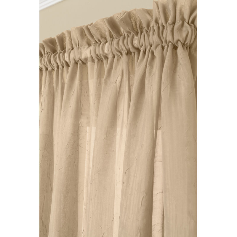 Penzance 100% Polyester Semi-Sheer Crushed Voile Solid Curtain Panel with Rod Pocket Top, 54" W x 95" L, Ivory