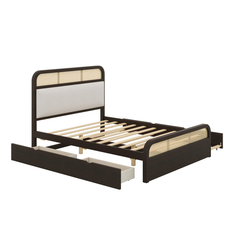 Lit plateforme avec lit gigogne et 2 tiroirs, Espresso