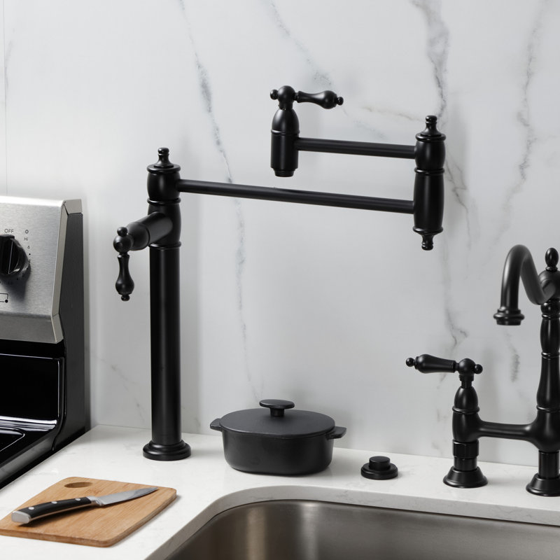 Kingston Brass Restoration Two-Handle 1-Hole Deck Mount Pot Filler Faucet, Matte Black