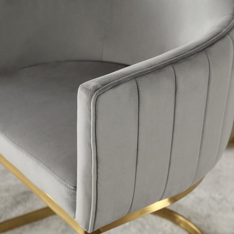 Modern Barrel Dining Chair With Backrest And Armrests Side Chair For Dining Room, Parlor And Balcony, Gold, Velvet Gray