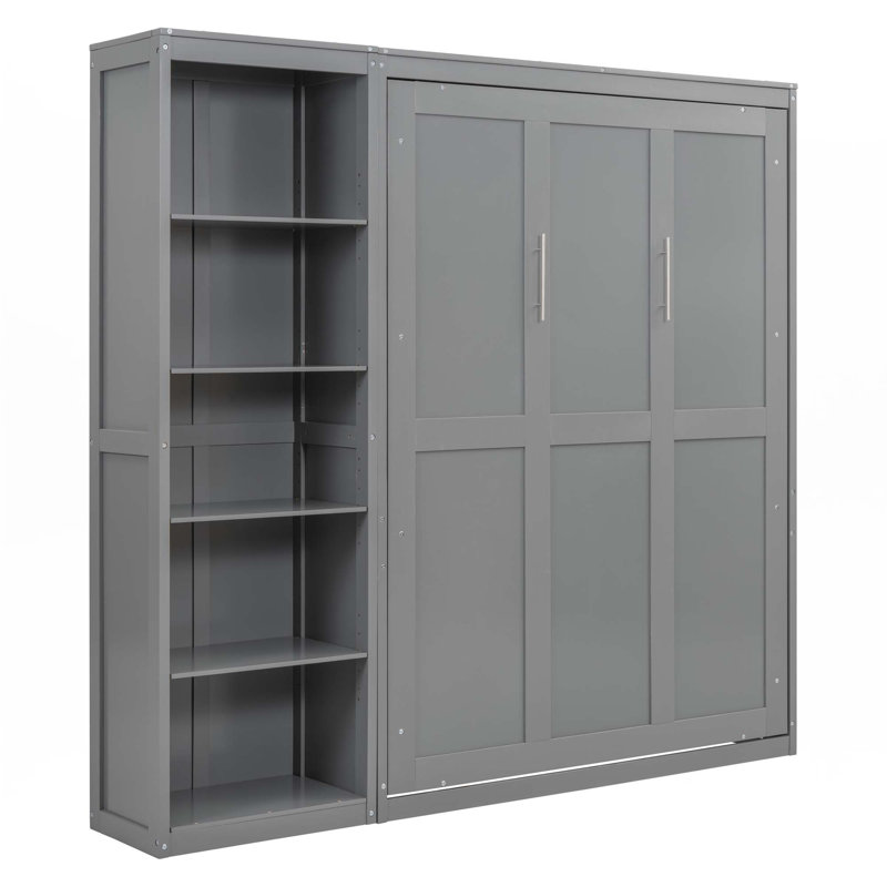 Lit escamotable mural avec tablettes Murphy, Gris, Double