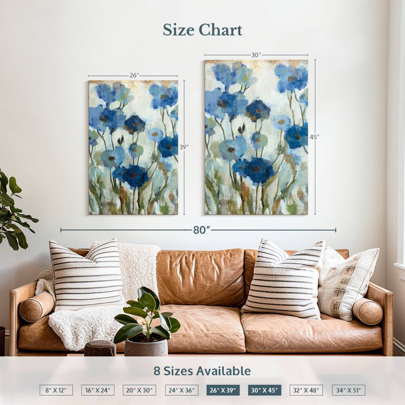 Harnek Abstracted Floral In Blue II, 39" H x 26" W