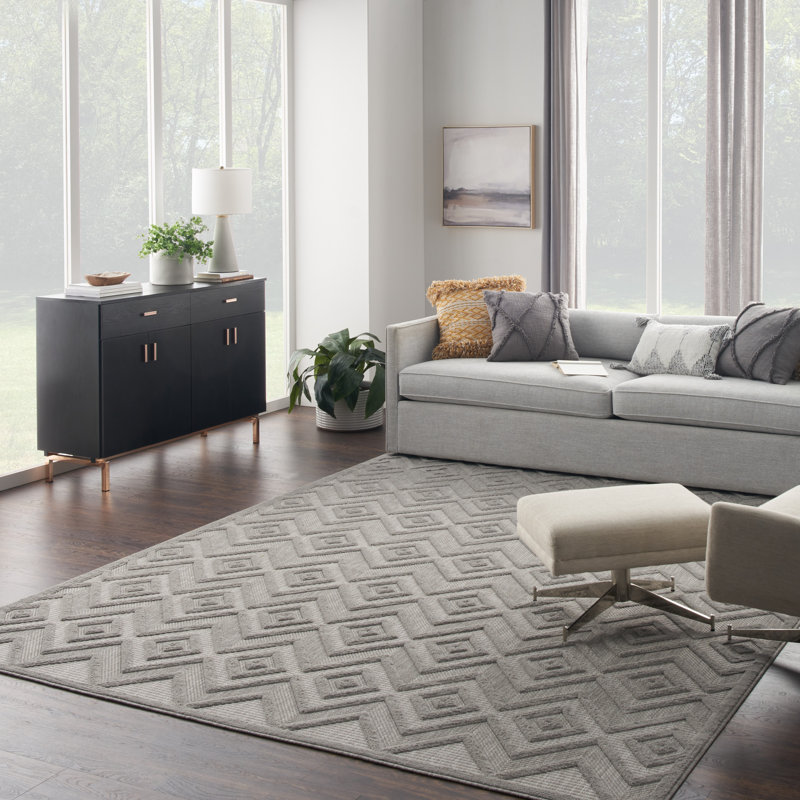 Foundry Select Versatile Diamond Silver Gray Indoor/Outdoor Area Rug, Rectangle 8' x 10'