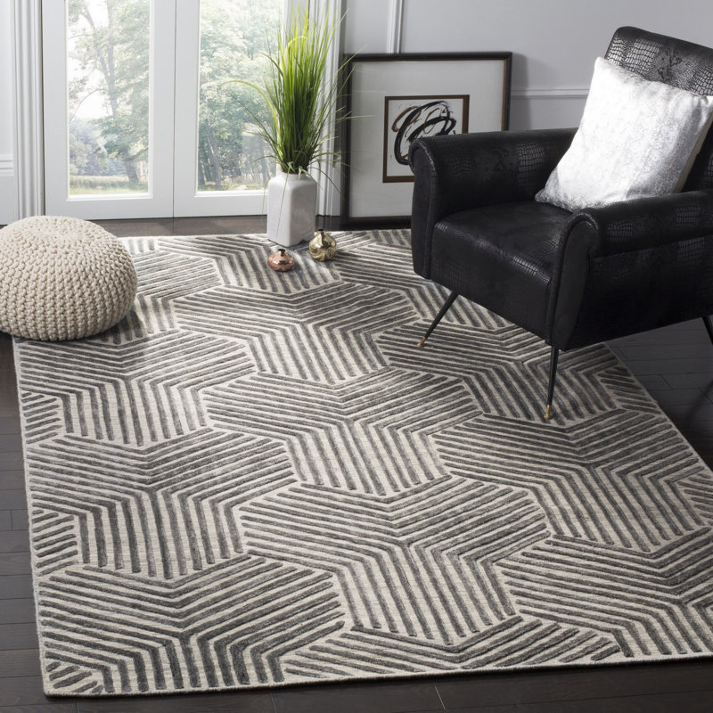 Tapis géométrique en laine et viscose tissé à la main Yarbro, Rectangle 6 pi x 9 pi