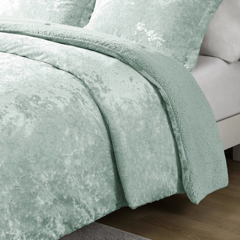 Édredon réversible en velours écrasé très grand / très grand 3 pièces, rembourré, lavable à la machine, livré avec 1 et 2 taies décoratives, inclus