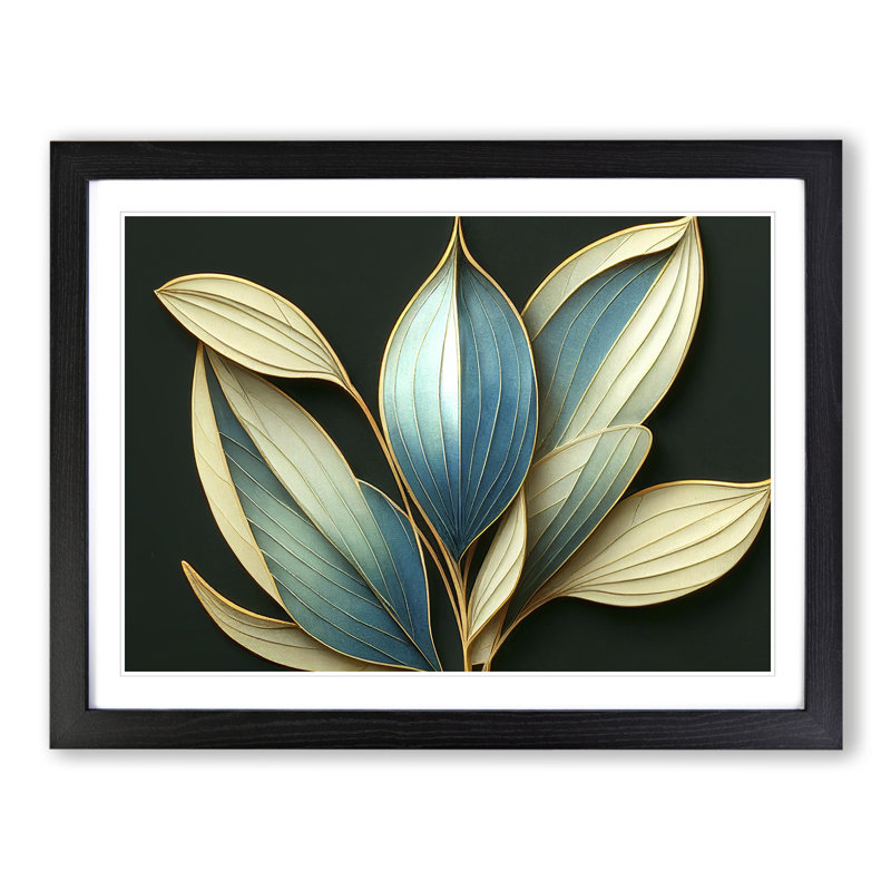 Art Deco Plant Leaf Vol.4 - Single Picture Frame Print, 46cm H x 64cm W x 2cm D, Black Framed