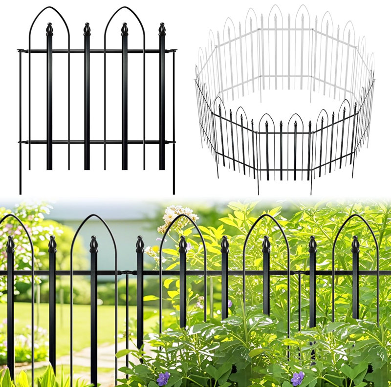 3m No Dig Metal Garden Fence – 5 Panels, Rustproof Powder-Coated Border for Yard, Patio, Flower Bed & Dog Barrier – Black