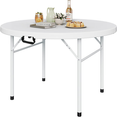 122 cm Round Folding Garden Table with Carry Handle,Portable Camping Table with Metal Frame