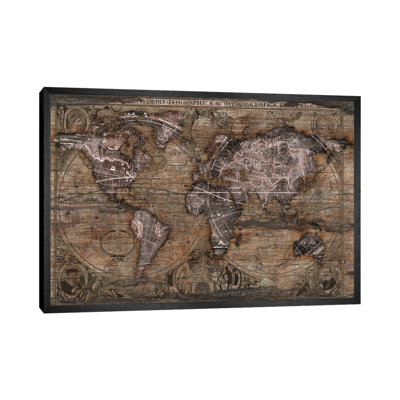 Vintage Art World Map 1 Piece Floater Frame Wall Art on Canvas