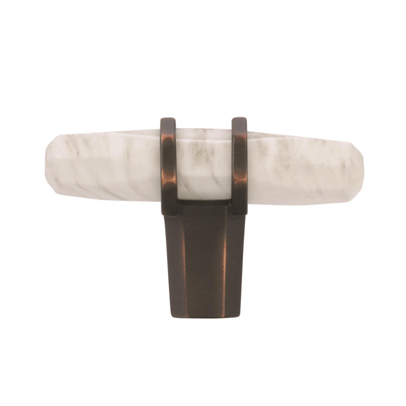 Marble White and Oil-Rubbed Bronze T-Handle Knob