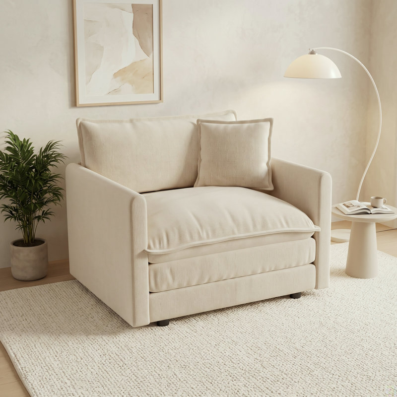Fauteuil d'appoint surdimensionné à assise profonde avec coussin de dossier moelleux et revêtement texturé riche, café clair