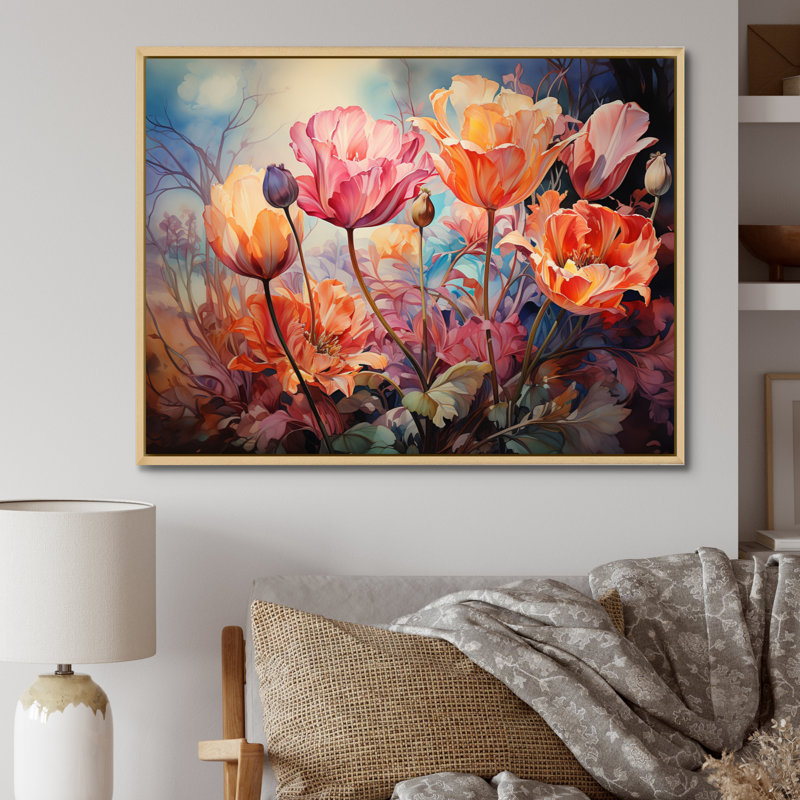 Tapisserie «Meadow Tulip» sur toile, H 12 po x l 20 po x P 1 po, Cadre naturel flottant