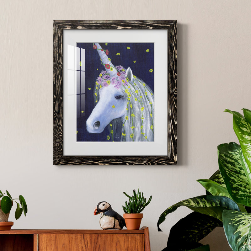 Licorne IV - peinture encadrée, Cadre noir, H 24 po x l 18 po x P 1,5 po