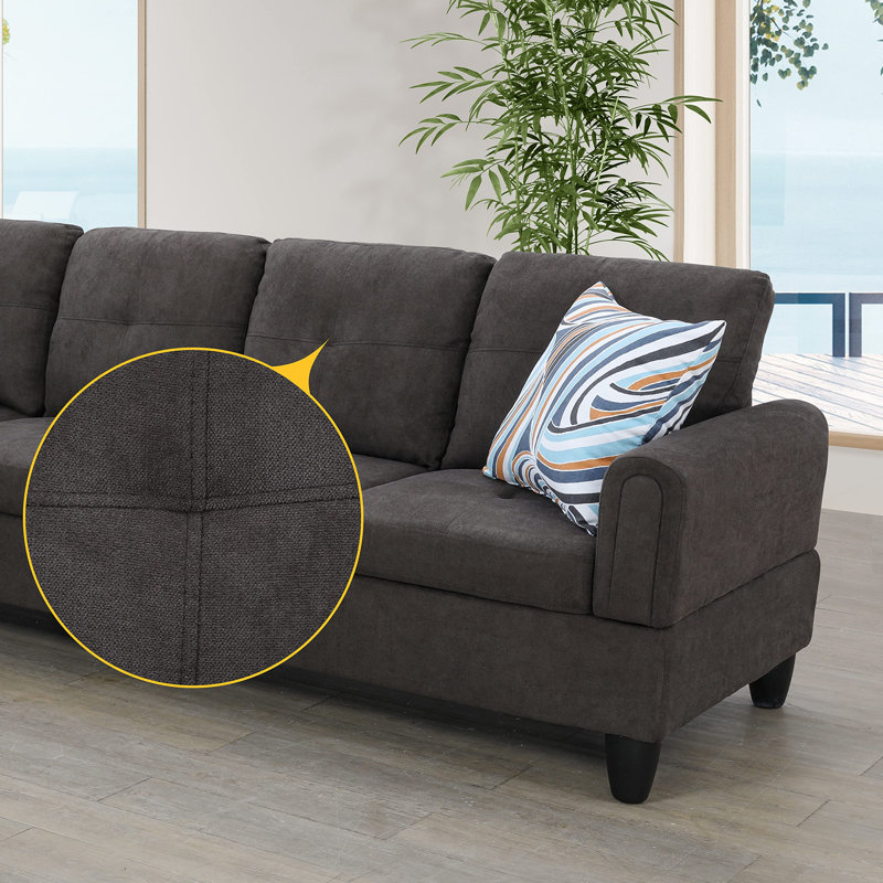 3-Piece Dark Brown Fluffy Fabric Modular Sectional Sofa, Right Hand Facing