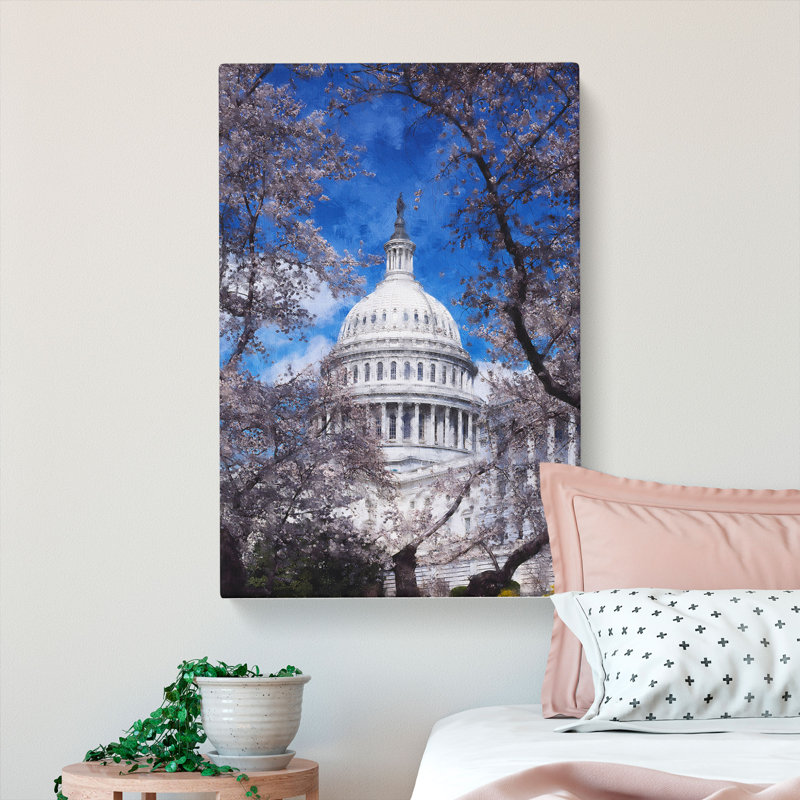 Capitol Hill And Cherry Blossom Tree - Wrapped Canvas, 91cm H x 60cm W x 3cm D