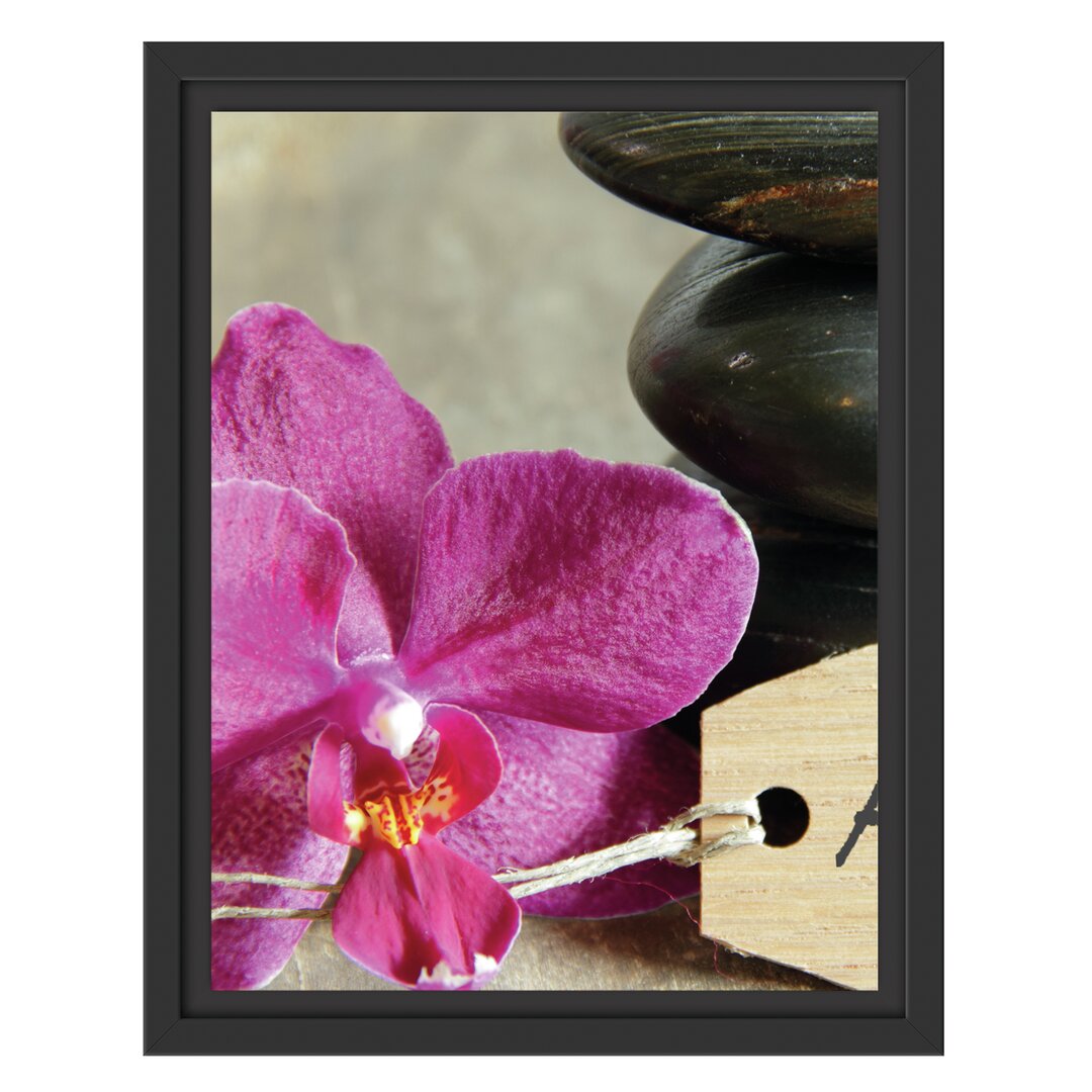 Gerahmtes Wandbild Auszeit Orchidee mit Zen Steinen