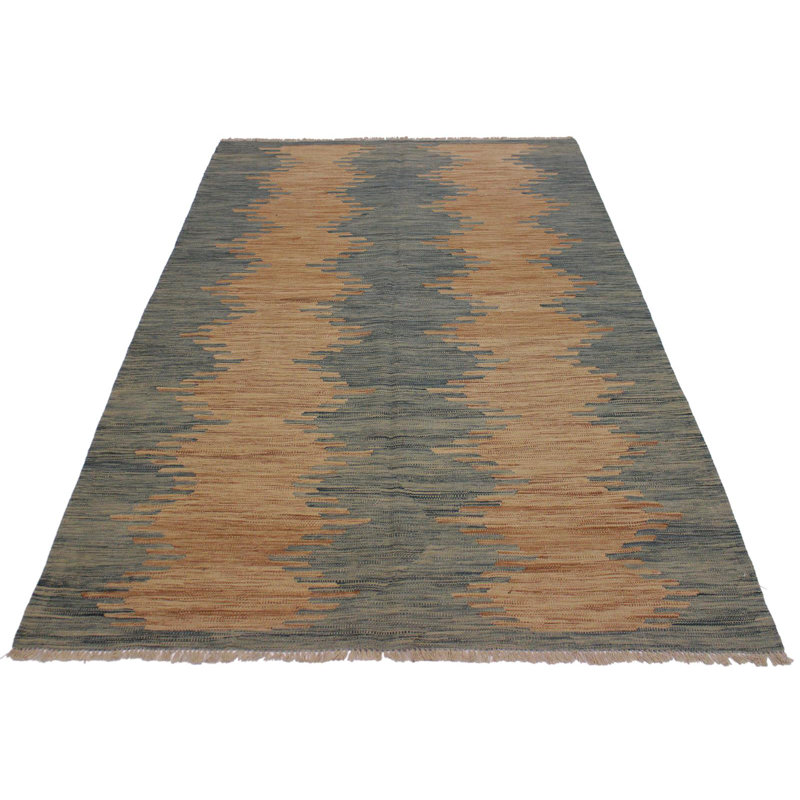 Tapis gris en laine fait à la main de conception unique 5 pi 8 po x 7 pi 11 po Gunnels