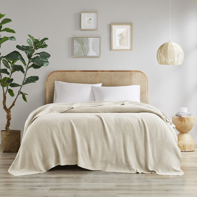 INK+IVY Bree Knit Ivory Cottage Style All Season Lightweight Full/Queen Blanket