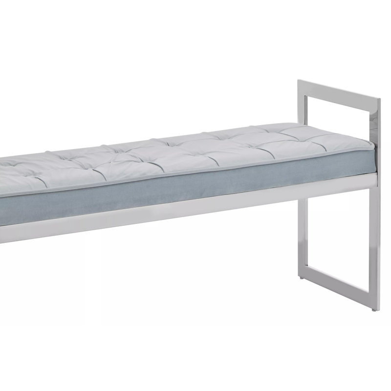 Redd Velvet Upholstered Bench, Grey, Silver, 56" H x 120" L x 40" D