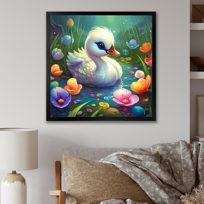 «Cute Baby Swan I», reproduction sur toile, H 16 po x l 16 po x P 1 po, Cadre photo noir