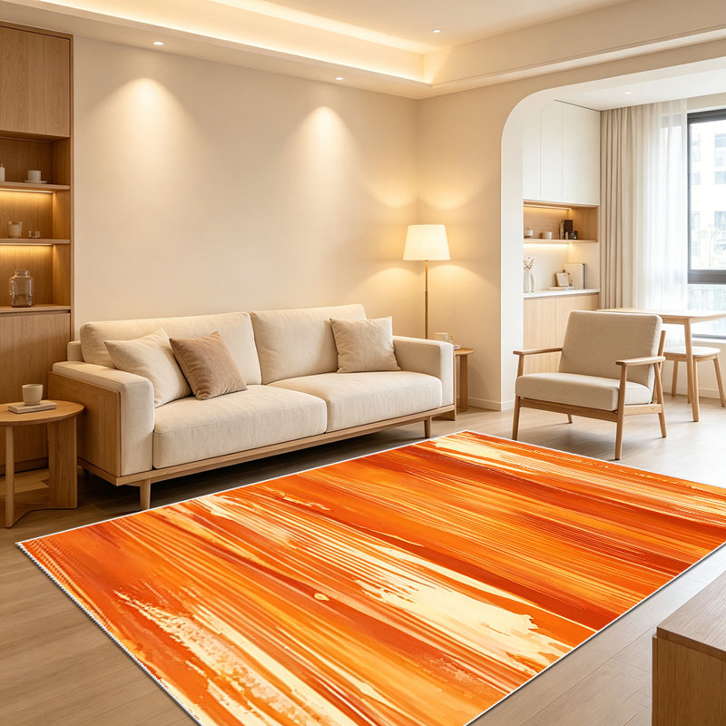 1PC Burnt Orange Abstract Vertical Brushstroke Pattern area rugs for Living Room, Soft and Comfortable, Suitable for all seasons, easy-to-maintain, machine washable Indoor floor mat, Under Table Farmhouse suitable for dining room, bedroom, kitchen,