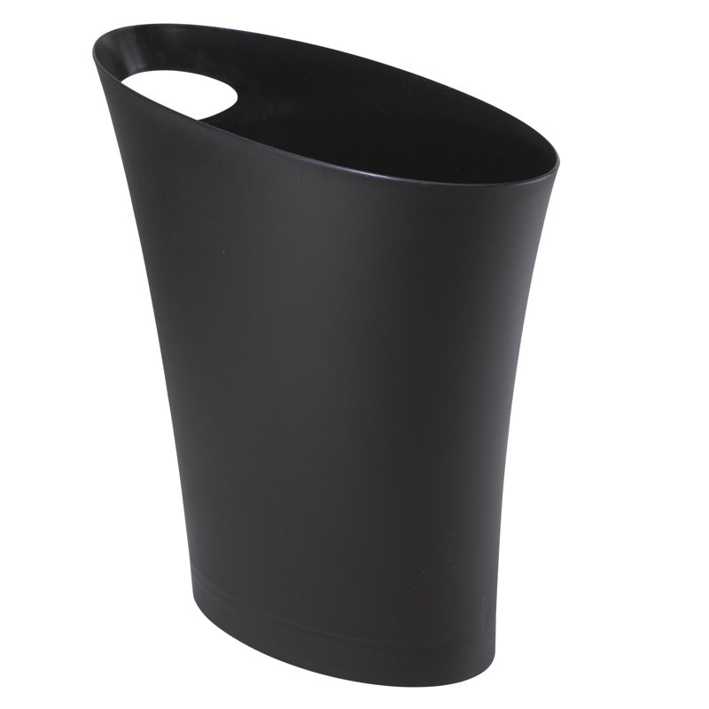 Slim Black Plastic Office Waste Basket with Handle