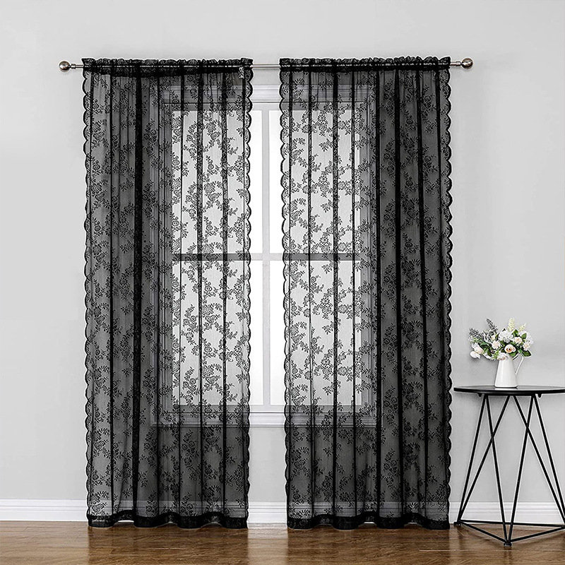 2pcs Korean Style Lace Solid Curtain Used For Living Room, Bedroom, Balcony, Kitchen, Coffee Shop Decoration, Polyester Yarn Curtains.