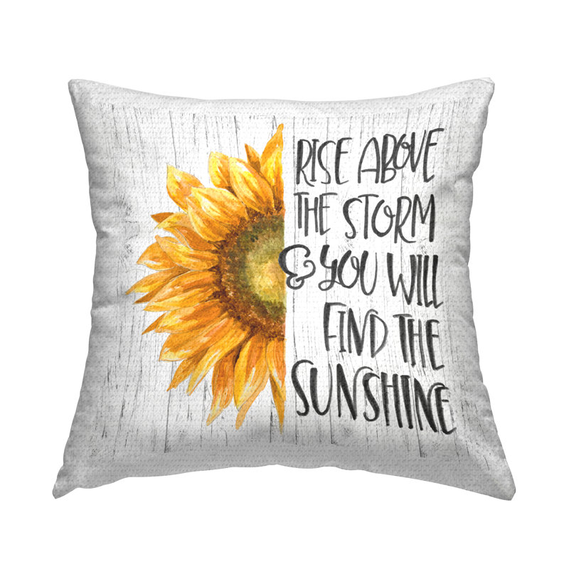 Coussin d'extérieur «Find The Sunshine» rustique tournesol édifiant par Patricia Pinto