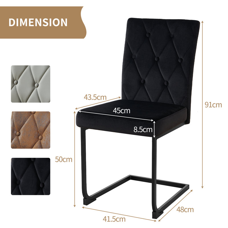Denard Upholstered Cantilever Tufted Dining Chair with 8.5CM Thick Seat, Black Velvet, 4