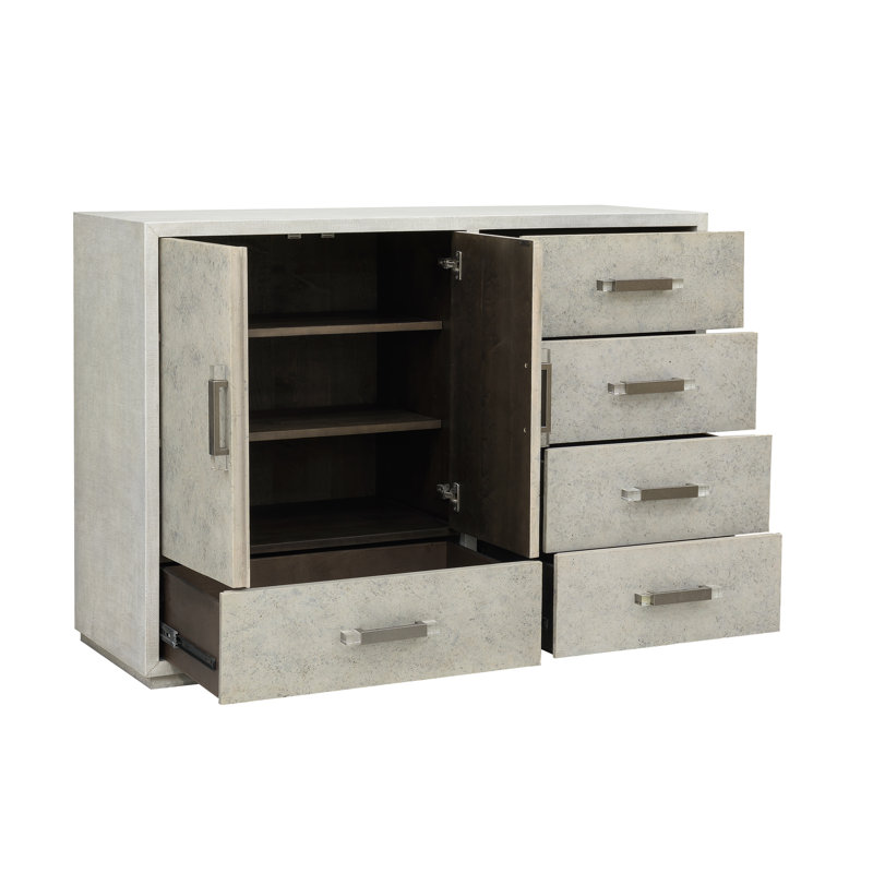 Gray Raffia Palm 5-Drawer Cabinet with Adjustable Shelves