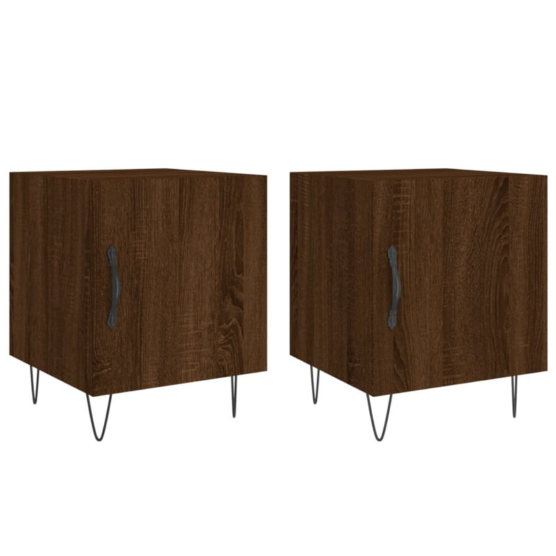 Couey 40cm W Iron Bedside Table, Brown Oak