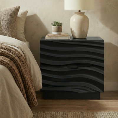 Solid Wood Renley with 2 Drawers, Handle-Free Bedside Table, Sofa End Table for Living Room & Bedroom, Available in 2 Colors